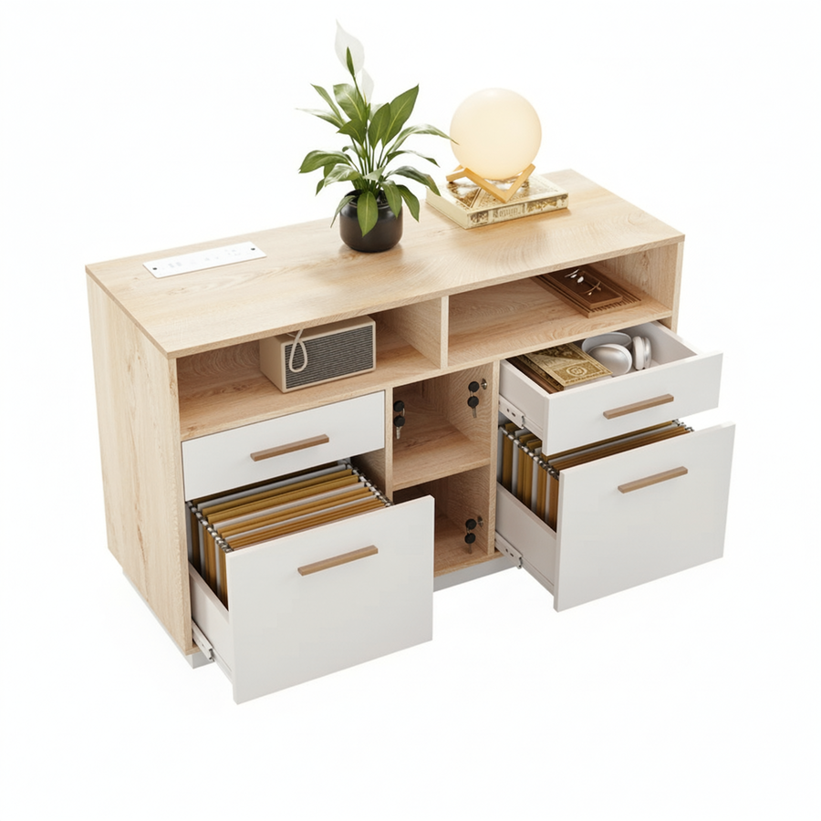Soren 4-Drawer Wood Natural Storage File Cabinet