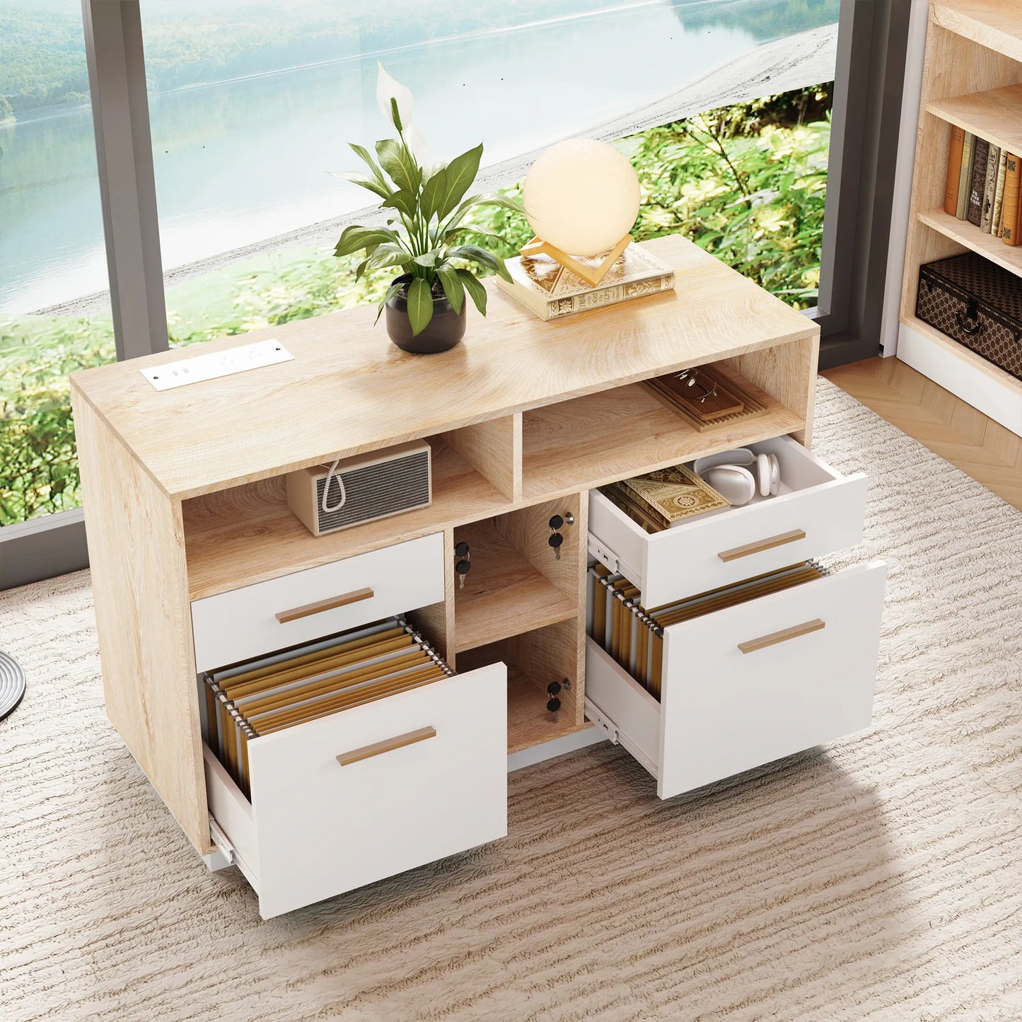 Soren 4-Drawer Wood Natural Storage File Cabinet