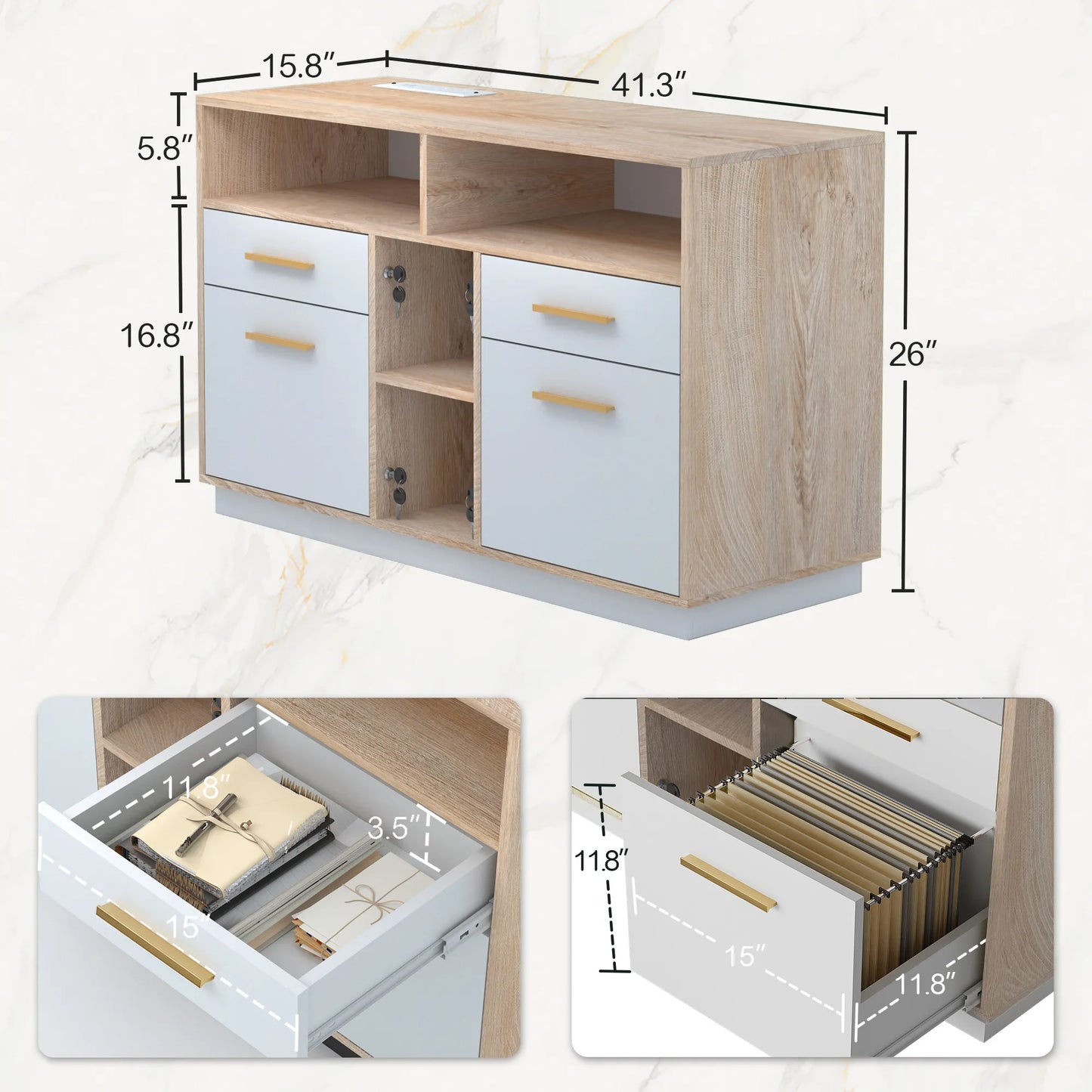 Soren 4-Drawer Wood Natural Storage File Cabinet
