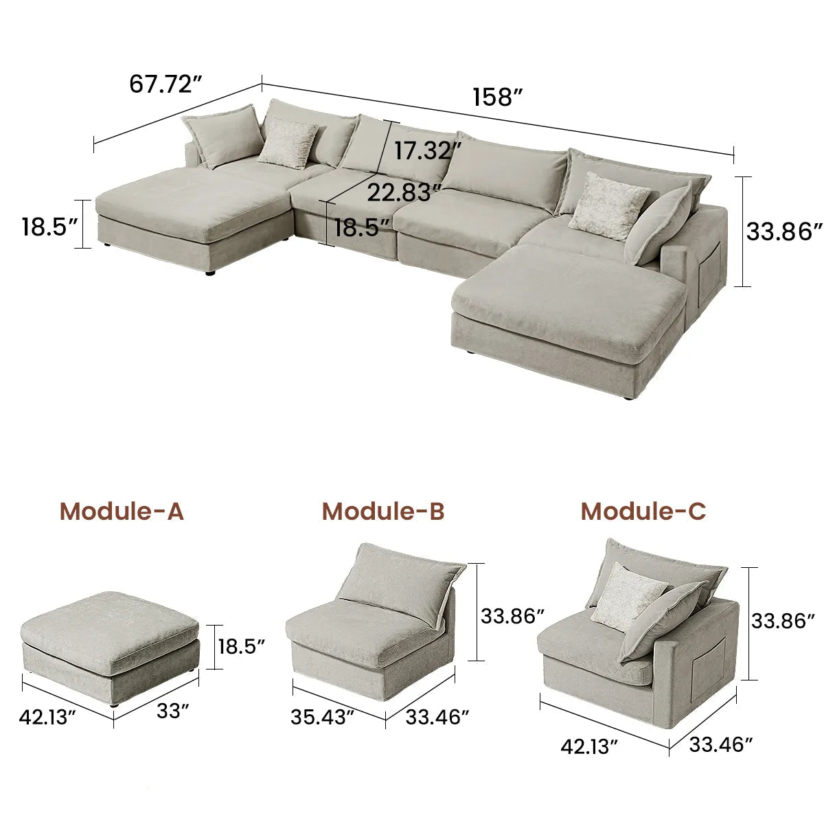 Silas 4-Seat Mist Sectional Sofa