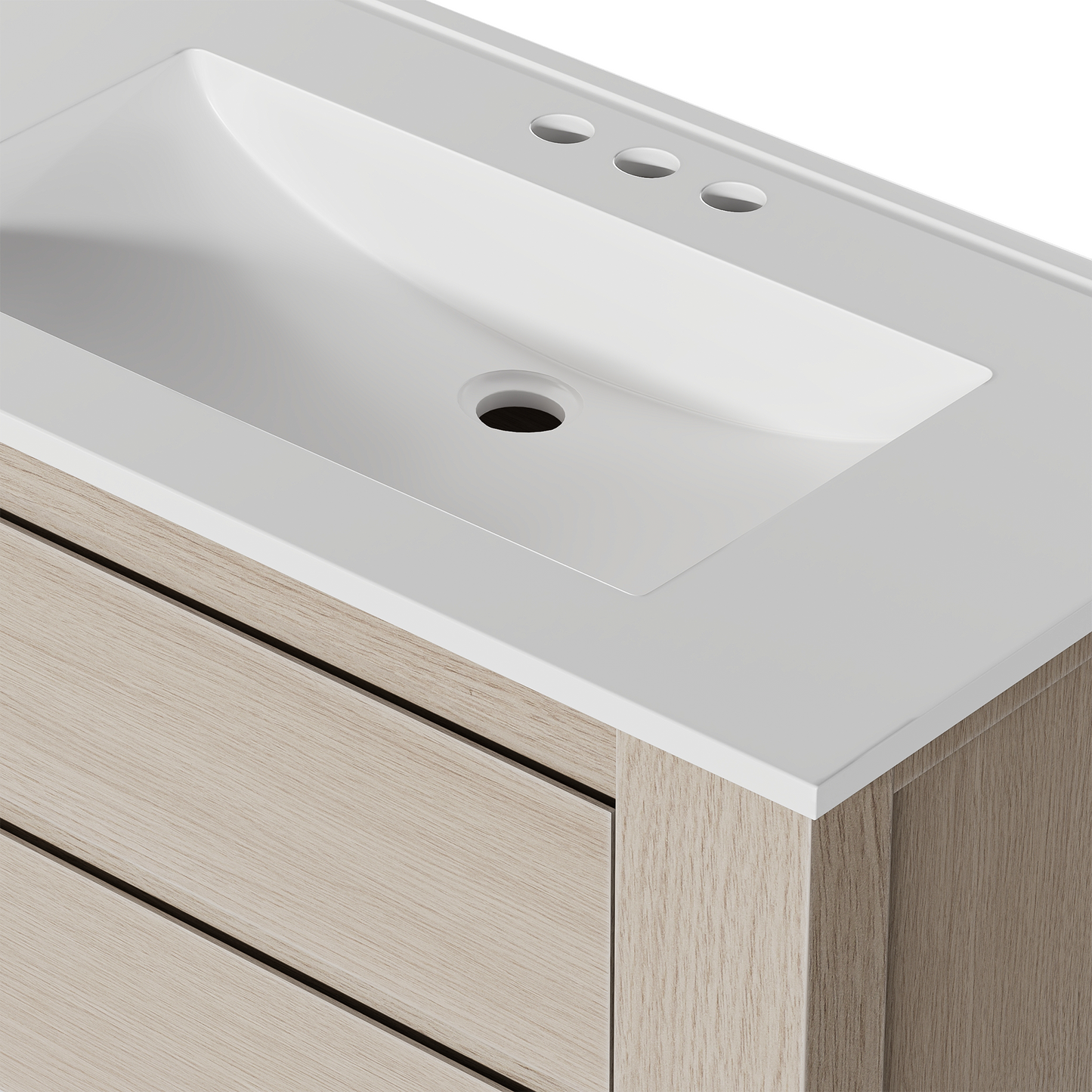 Nolan 30" White Oak Freestanding Vanity with 2 Drawers & Integrated Sink