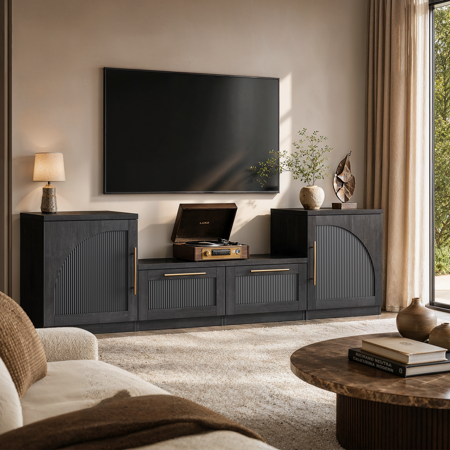 Harmo Block Modular TV Stand with Arched Door Cabinets & Drawers