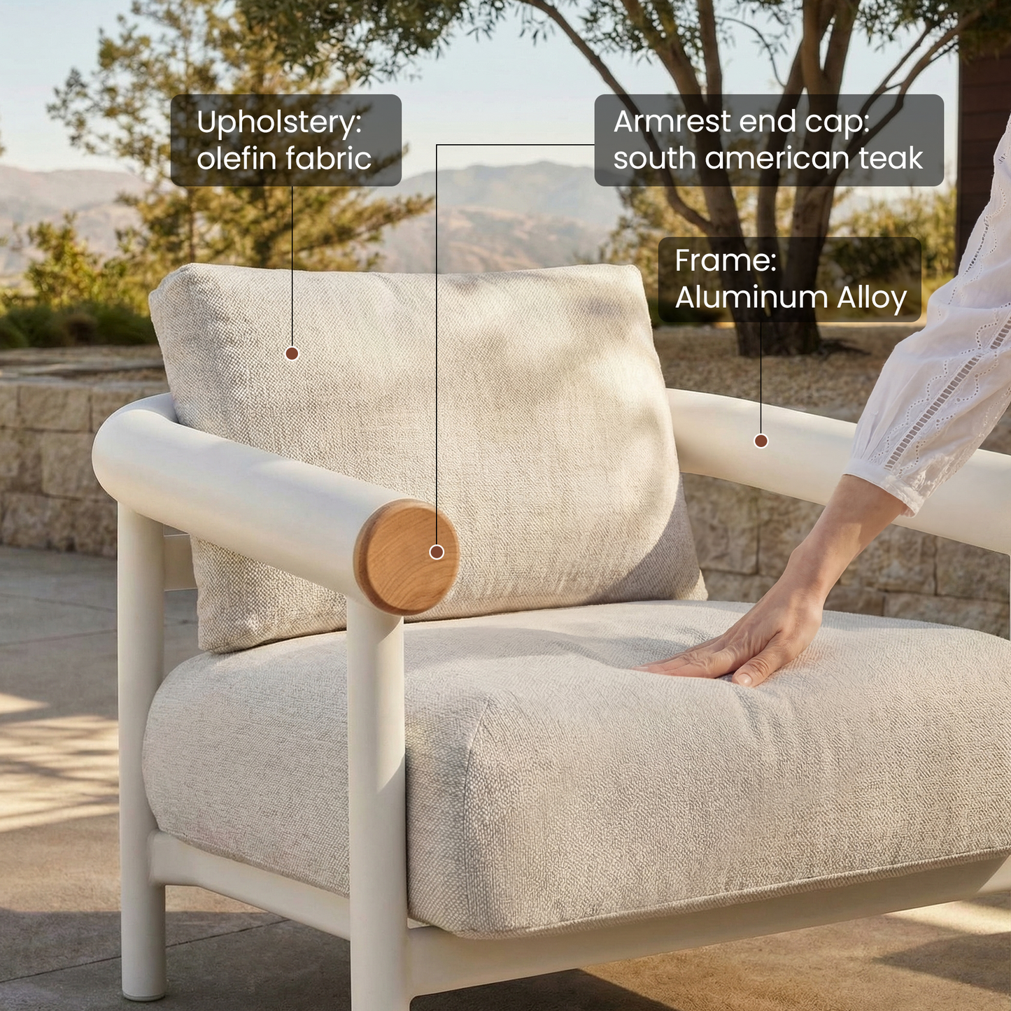 Round Tube 33.8" Outdoor Lounge Chair, Performance Fabric Foam Cushions