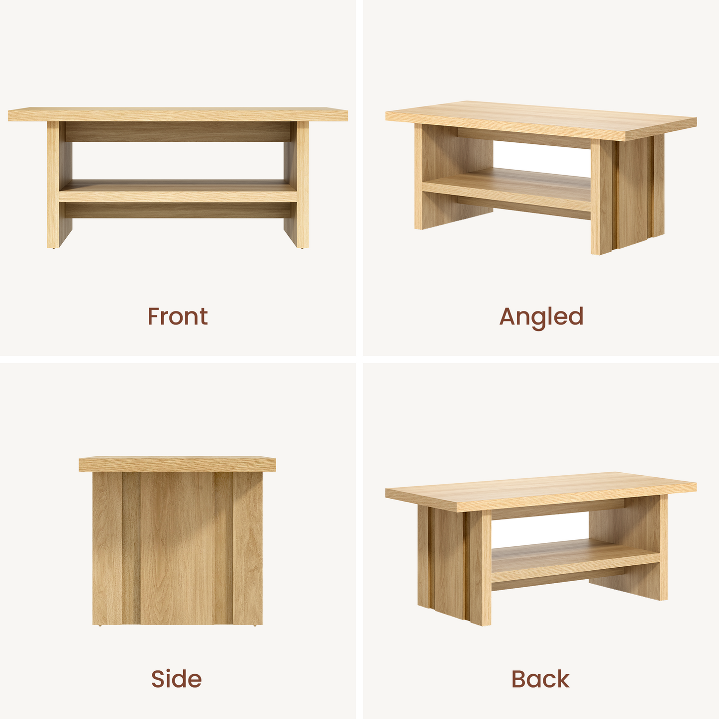 43" Coffee Table with Storage, Modern Center Table with Open Shelf in Natural
