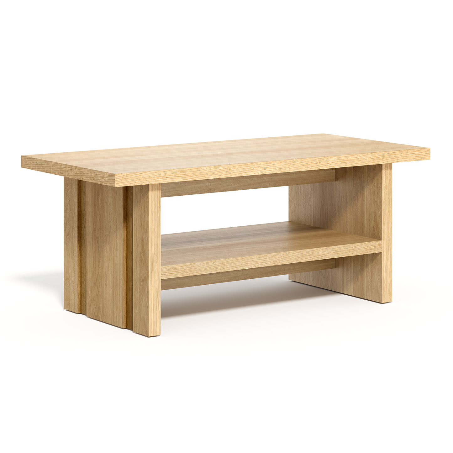 43" Coffee Table with Storage, Modern Center Table with Open Shelf in Natural