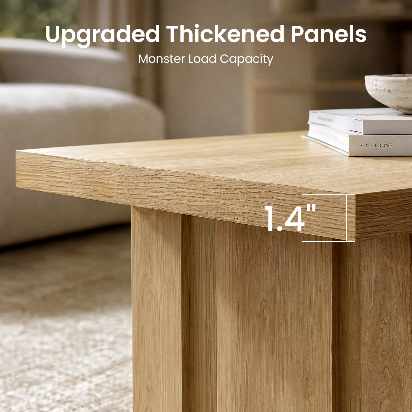 43" Coffee Table with Storage, Modern Center Table with Open Shelf in Natural