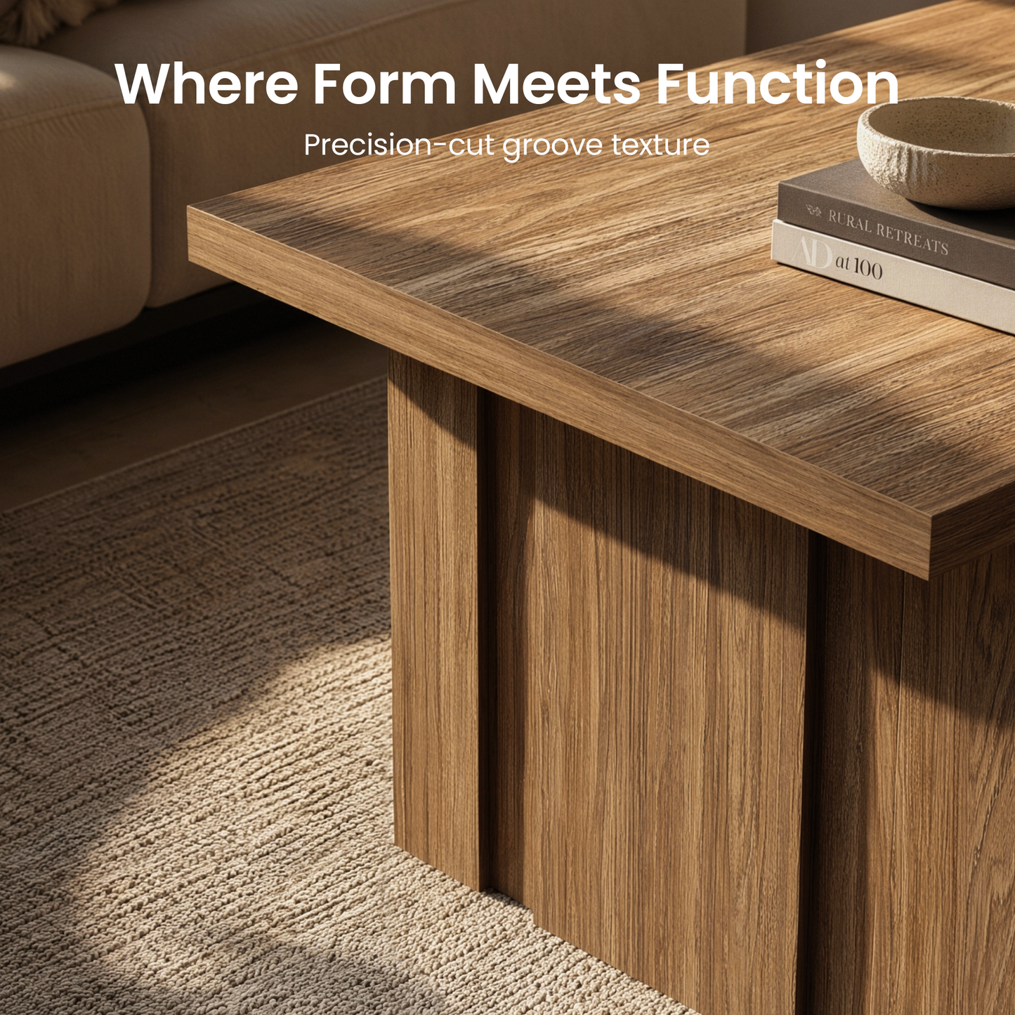 43" Coffee Table with Storage, Modern Center Table with Open Shelf in Walnut