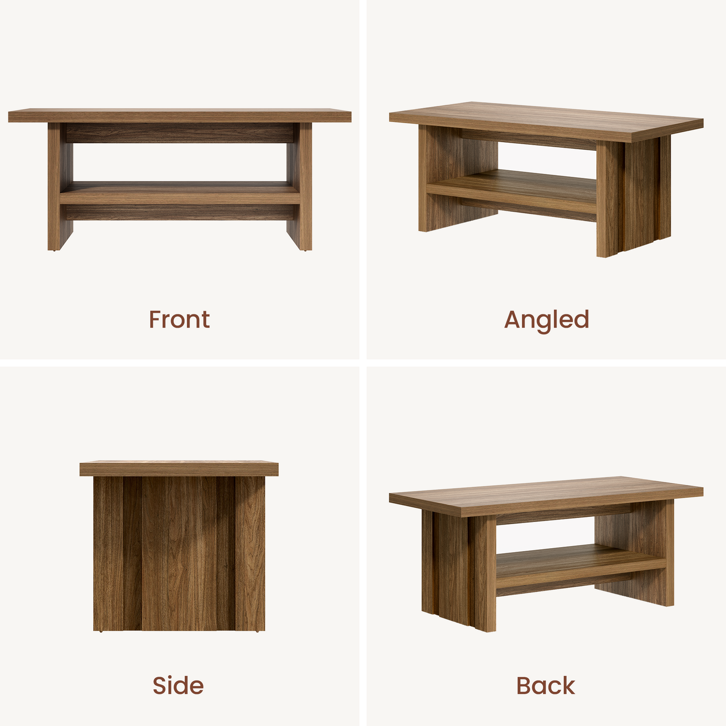 43" Coffee Table with Storage, Modern Center Table with Open Shelf in Walnut