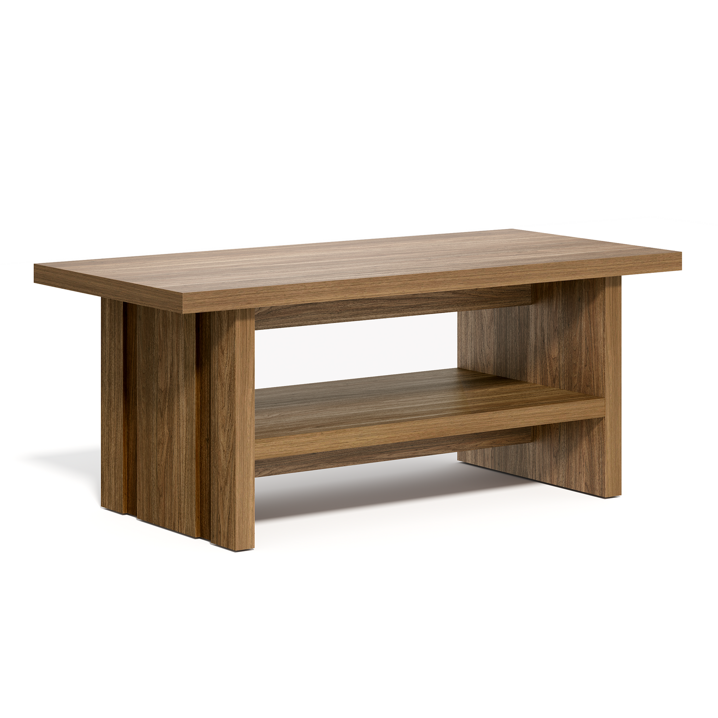 43" Coffee Table with Storage, Modern Center Table with Open Shelf in Walnut