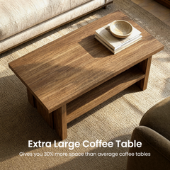 Dark wood-look rectangular coffee table with an open lower shelf