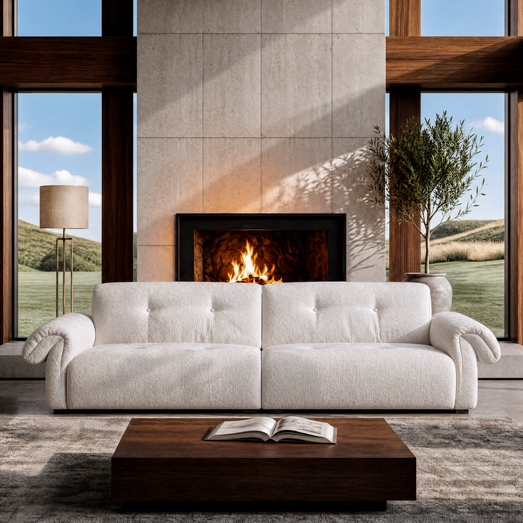 112.2" Cloud Sofa, Modern Italian Chenille Couch with Pillow Arms, Deep Seats & Down-Blend Cushions, Cream