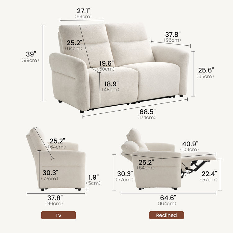 Linnea 69" Beige Textured Fabric Manual Reclining Loveseat Sofa
