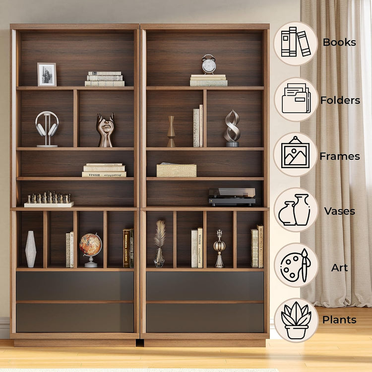 Librería de 78.7" de altura, estantería moderna de madera para exhibición con 9 cubos de almacenamiento abiertos