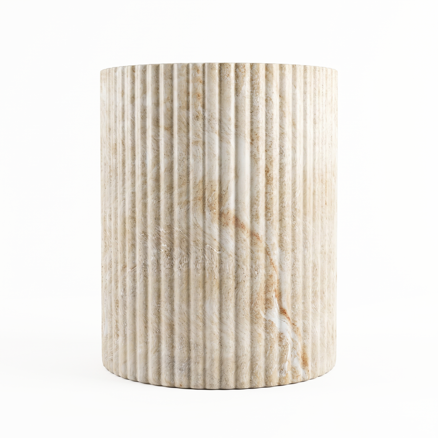 [Pre-Sale] Fluted Drum Round Side Table - Beige Travertine-Look Finish