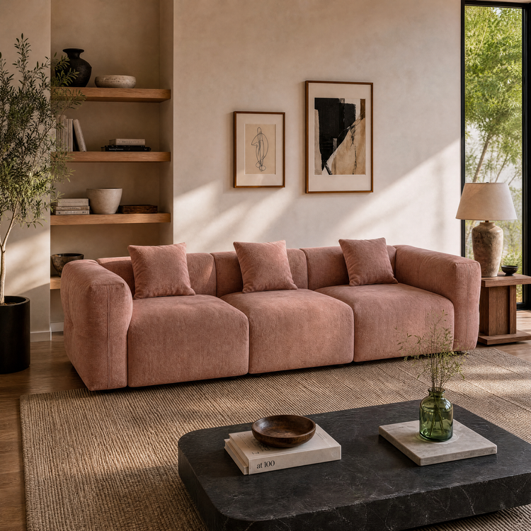 Pink Velvet 3-Seater Sofa | Modern Italian Modular Couch