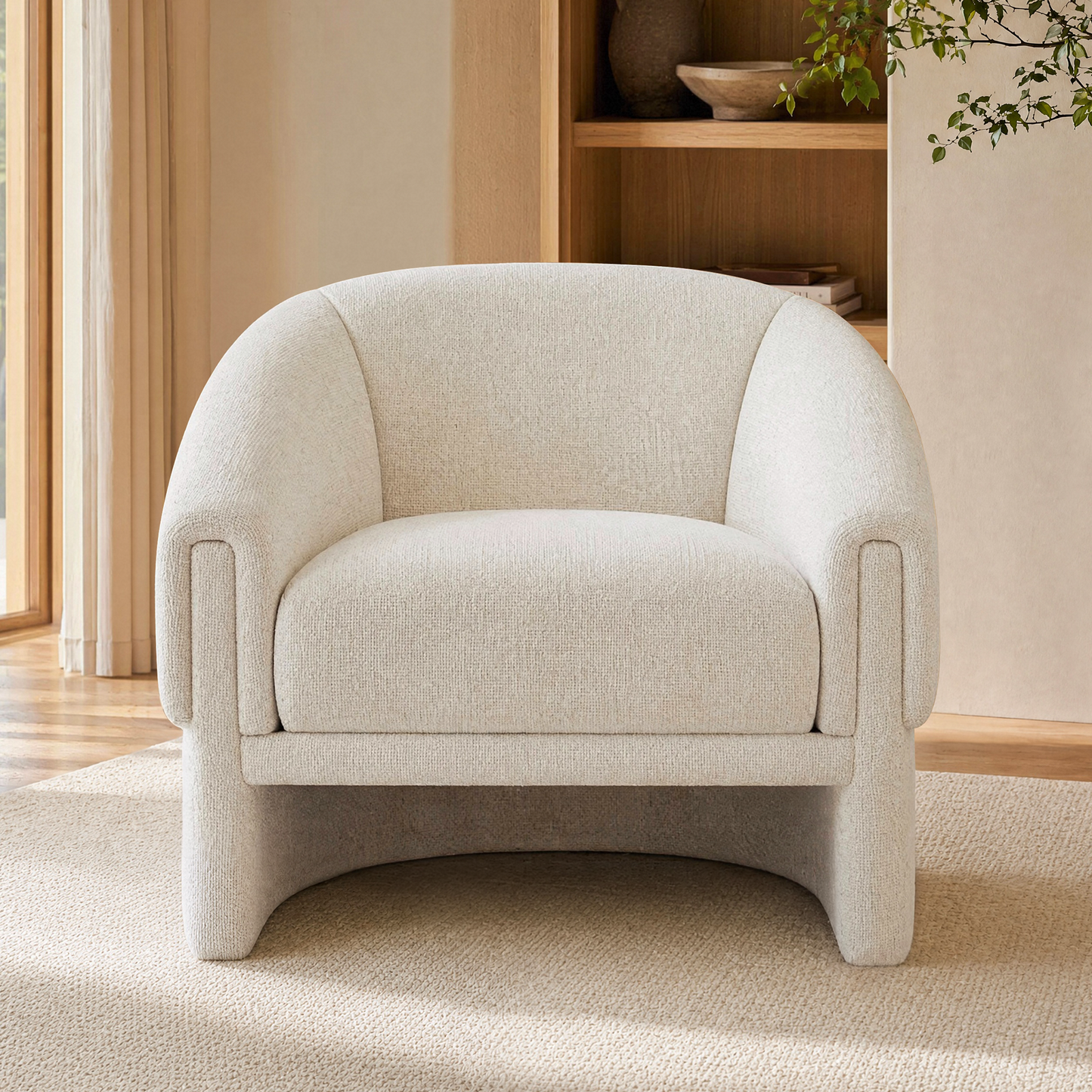 [Pre-Sale] Modern Organic Barrel Accent Chair Cream Tweed Bouclé Armchair for Living Room