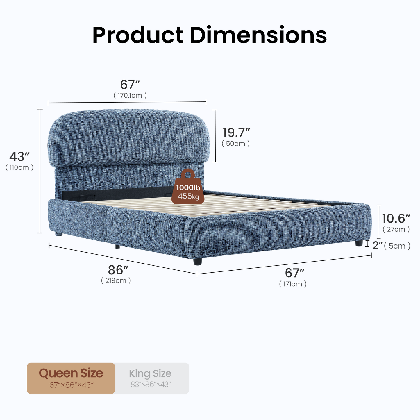 Dione 4-Piece Queen Storage Bedroom Set: Lift-Up Bed, 2 Nightstands & Bench, Harbor Depth Blue