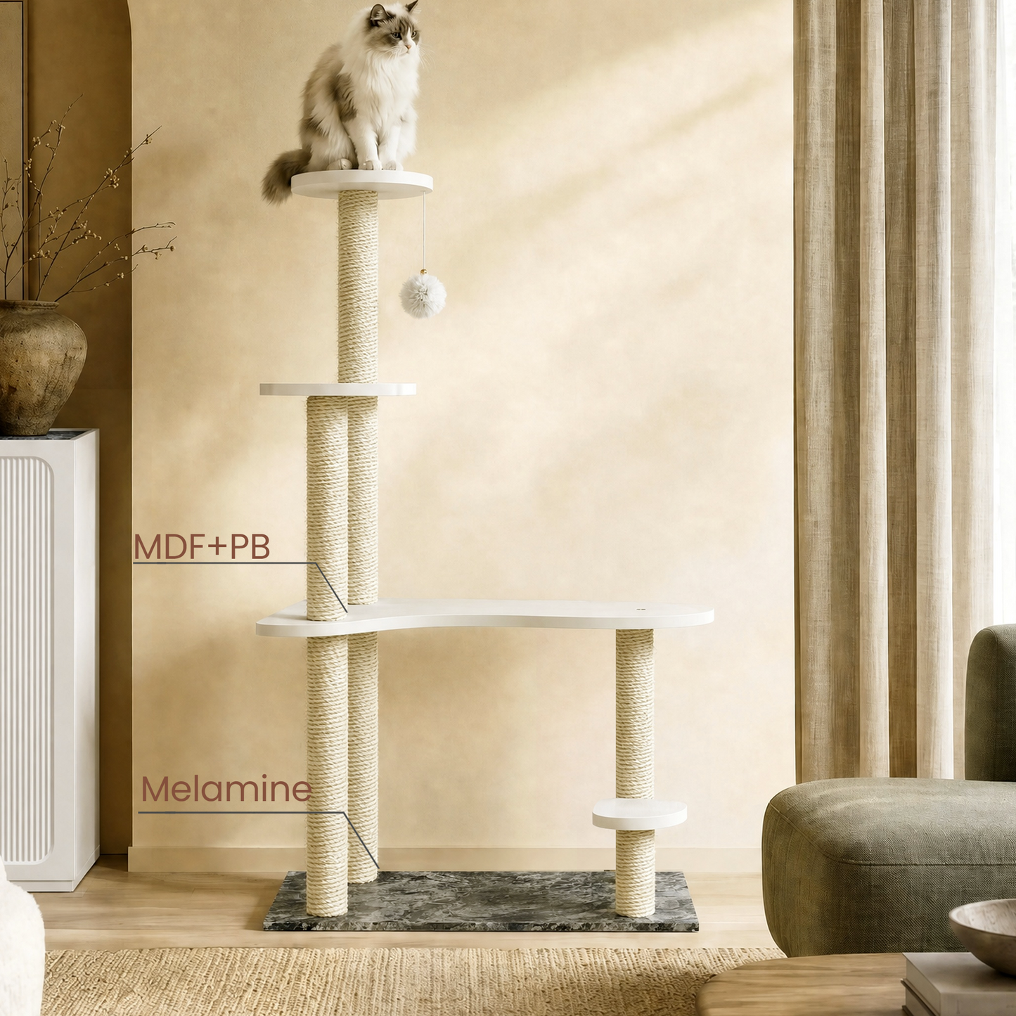 FlexMod 47.6" Multi-Level Cat Tree with Sisal Scratching Posts & Faux Marble Base