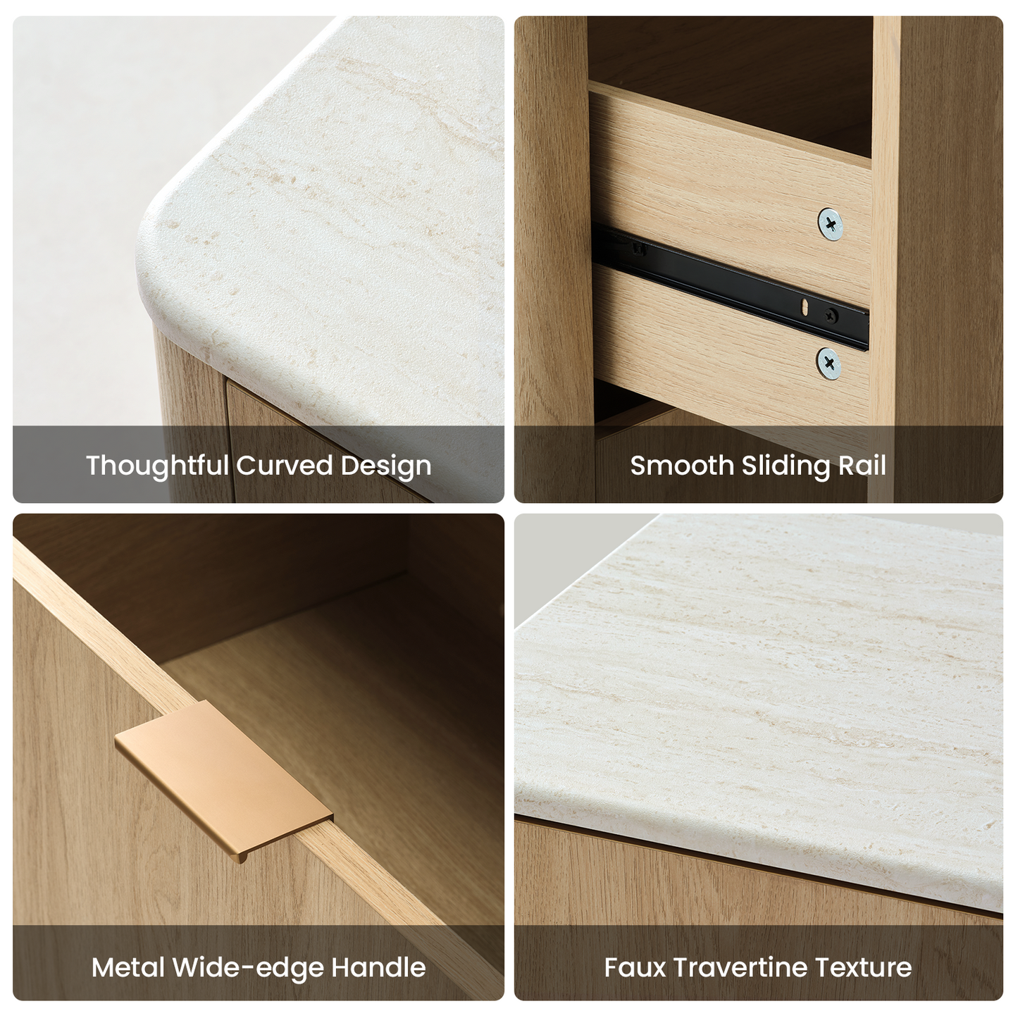 Travertine 23.6" Fluted 2-Drawer Nightstand (Set of 2)