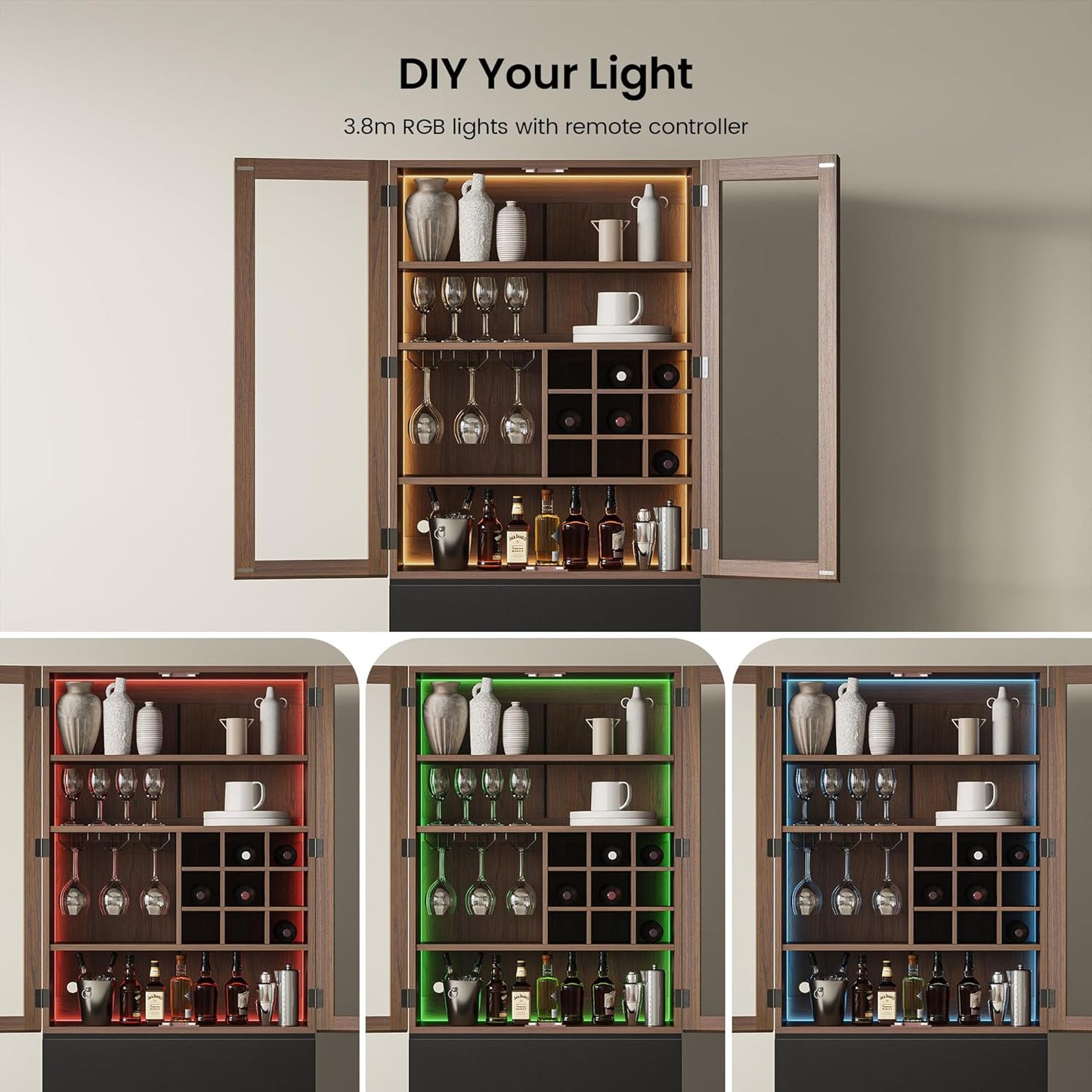 Whisper Series 71" Storage Cabinet with LED & Wine Rack