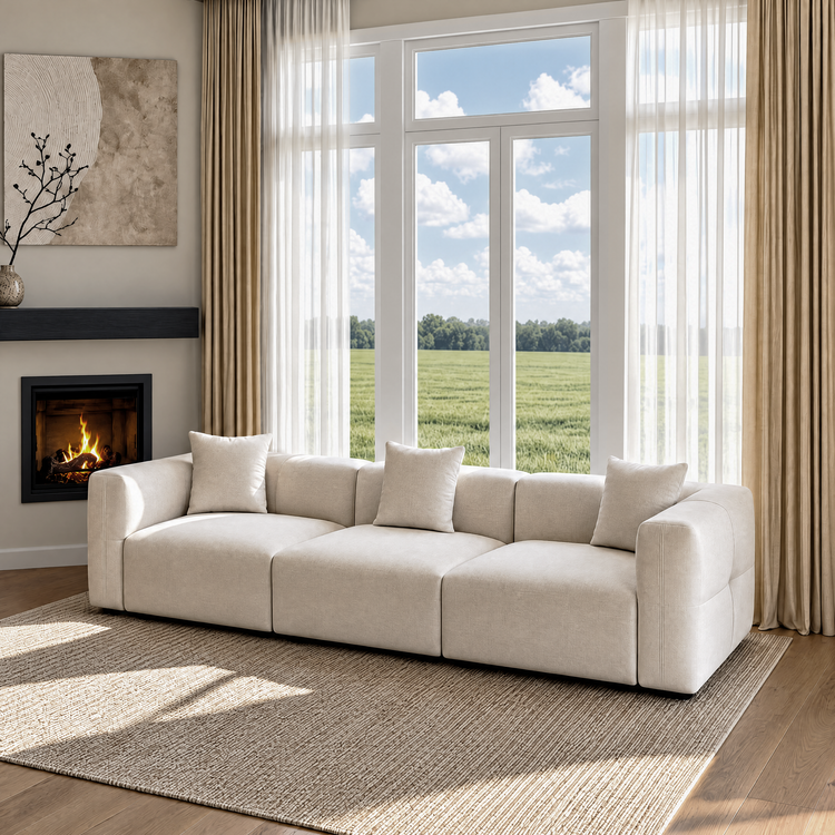 Beige Velvet 3-Seater Sofa | Modern Italian Modular Couch