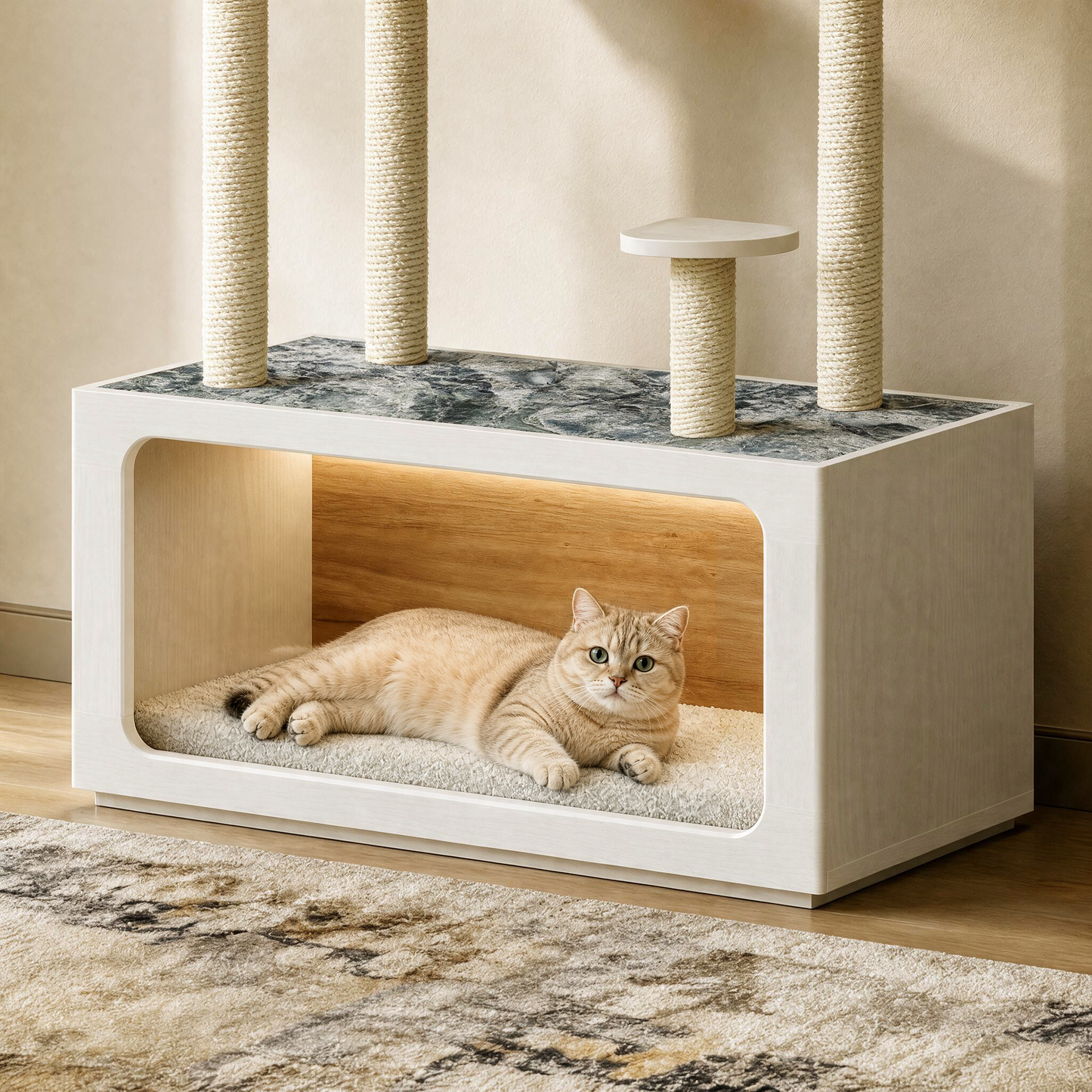 FlexMod 62.1" Modular Cat Tree with Cozy Cat House, Sisal Posts