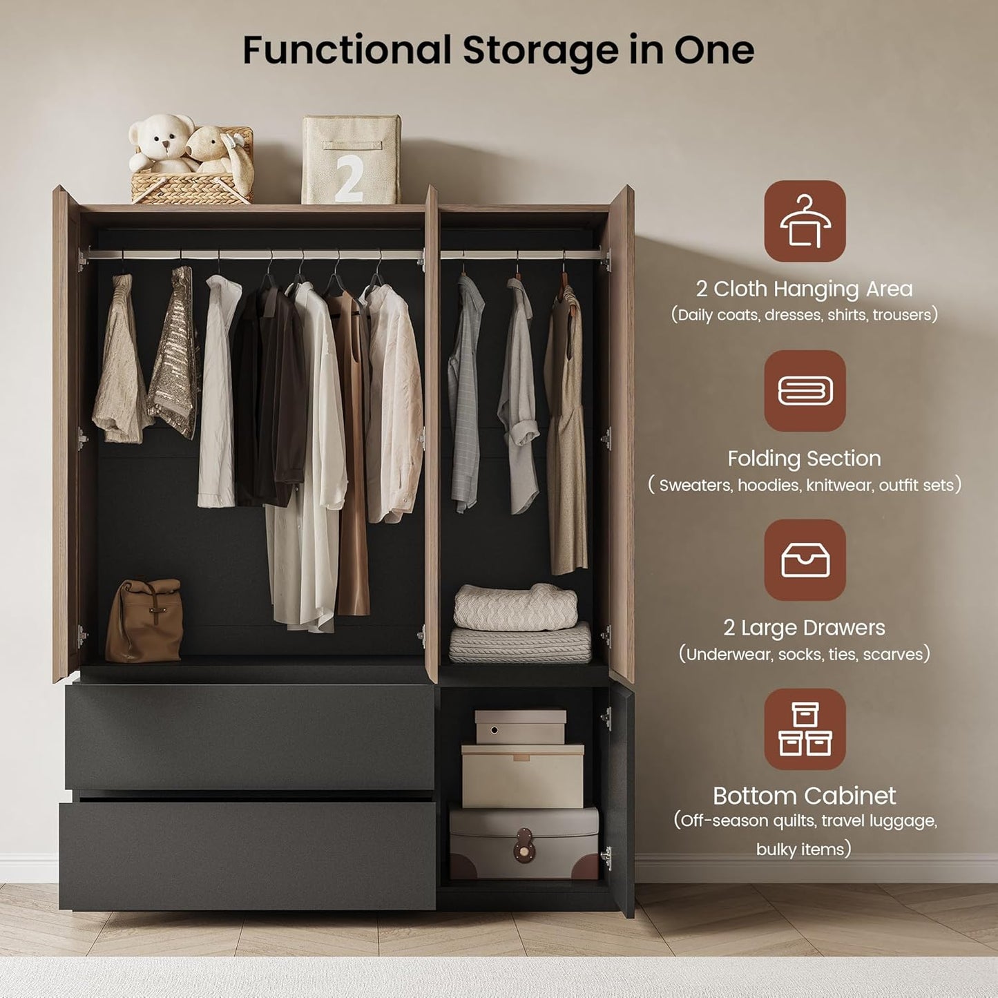Whisper Series 71" Wardrobe with Mirror & Drawers