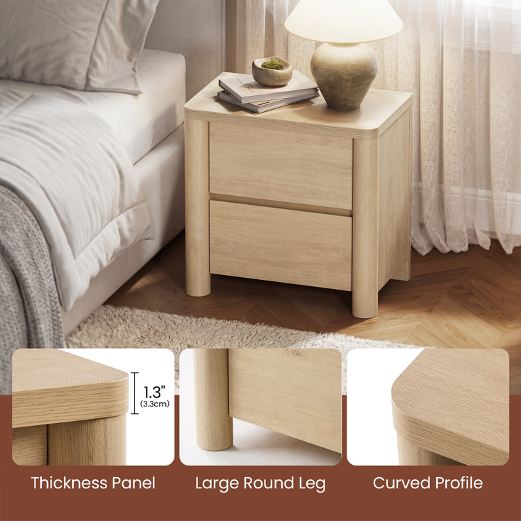 [Pre-Sale] 25.5'' Soft-Edge Natural Wood 2-Drawer Nightstand