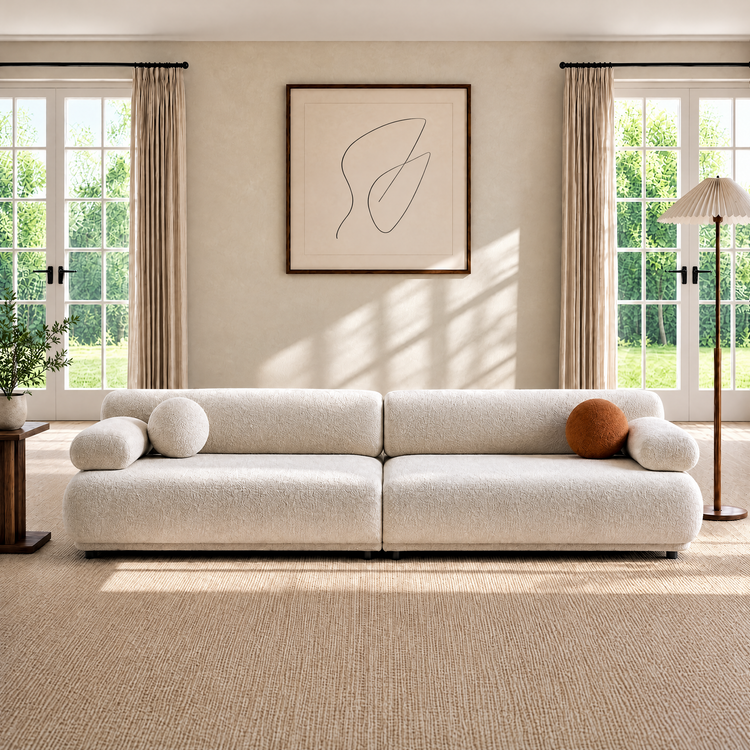 Sofá de 3 plazas de terciopelo beige | Sofá modular italiano moderno