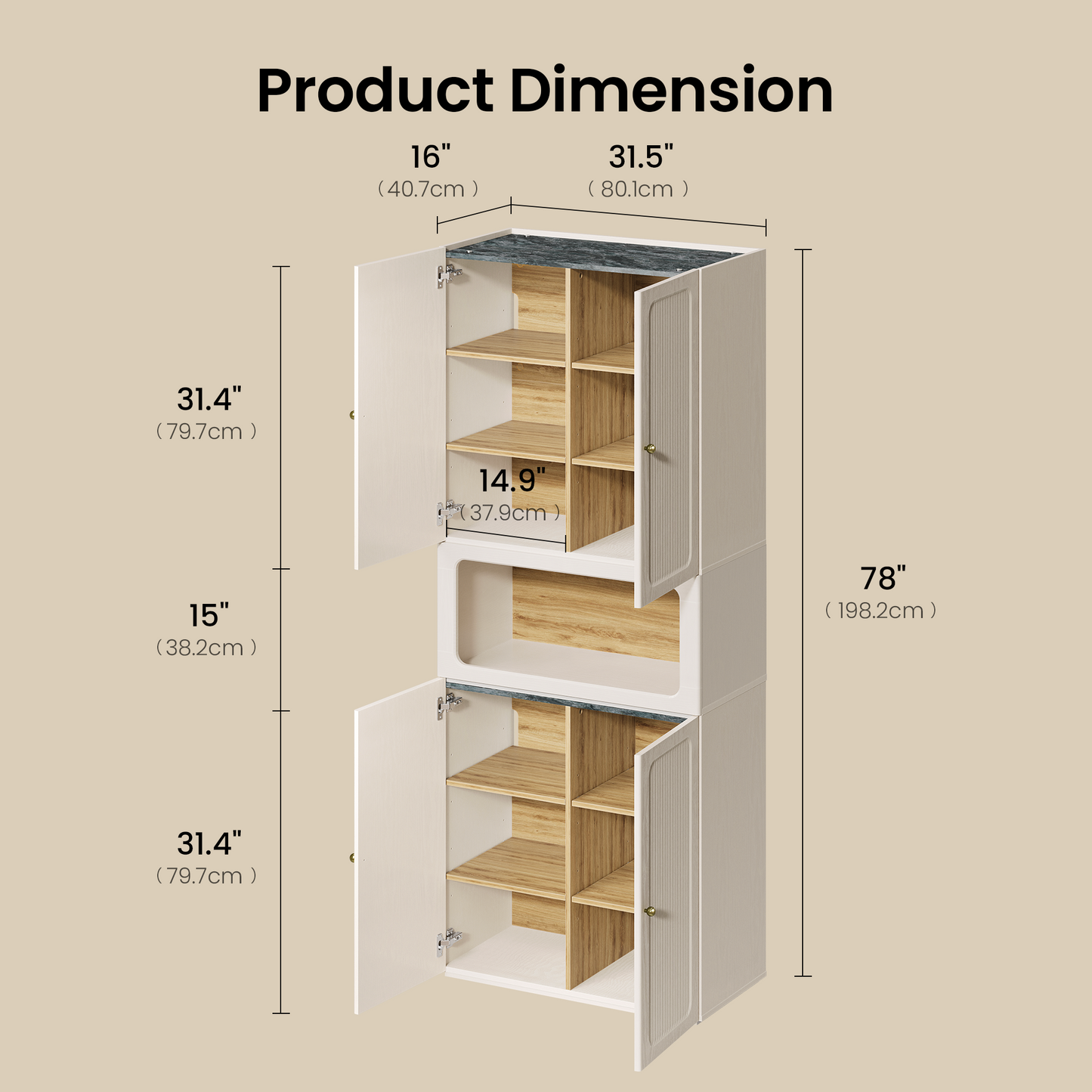 FlexMod 78.1" Modular Tall Storage Cabinet with Scalloped Doors, Drawers & Open Nook