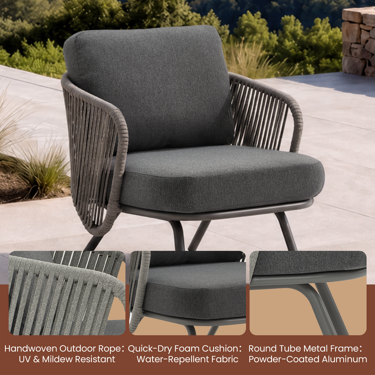33.8" Outdoor Round Tube Woven Rope Arm Lounge Chair