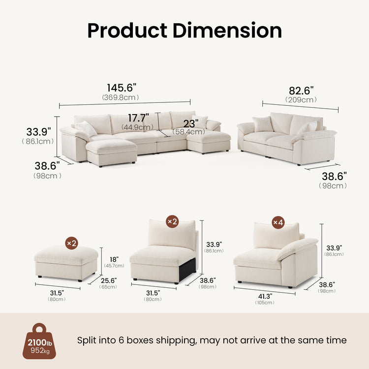[Pre-Sale] Dreamboat Modular Chenille U-Shape and Loveseat Sofa Set with Storage Ottoman,Beige