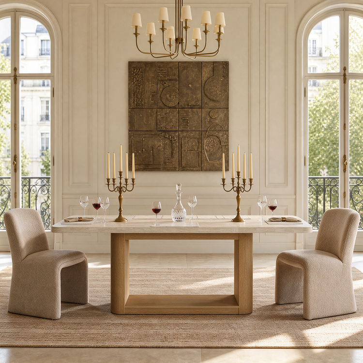 Mesa de comedor de travertino natural de 84 pulgadas, mesa minimalista grande para cocina, mesa para 6-8 personas