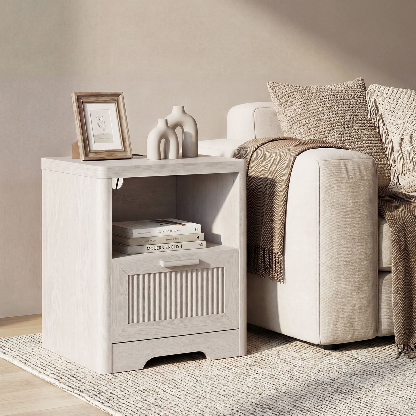 [Pre-Sale] Lira 22.8" Fluted Wood Nightstands with Charging Station, Set of 2