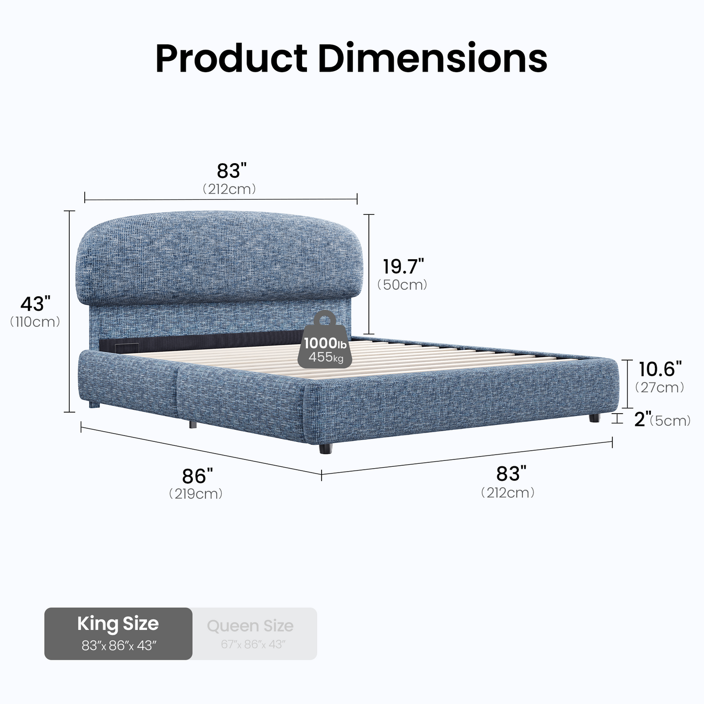 Dione 4-Piece King Storage Bedroom Set: Lift-Up Bed, 2 Nightstands & Bench, Harbor Depth Blue