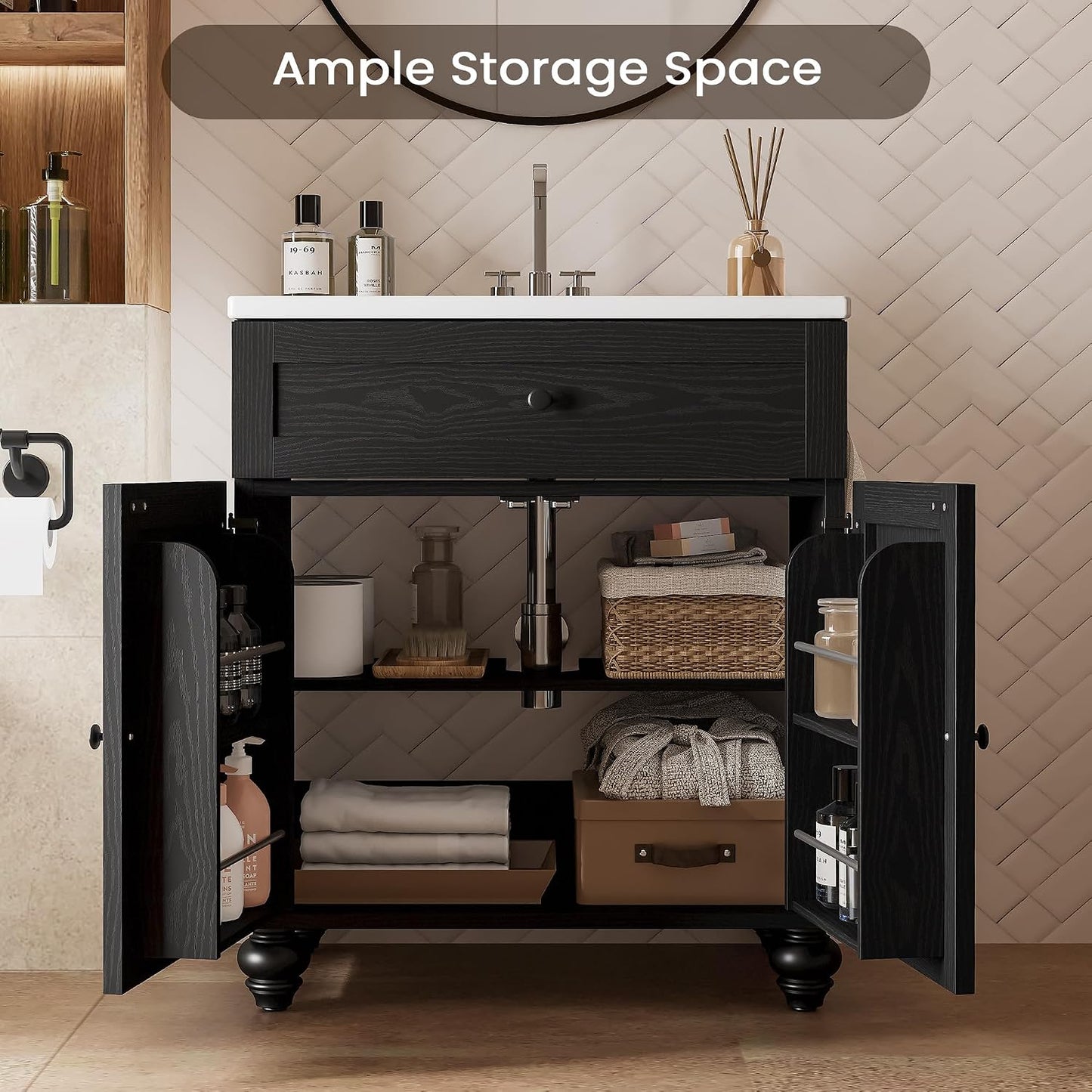 30" Bathroom Vanity with Sink 2-Tier Large Storage Areas