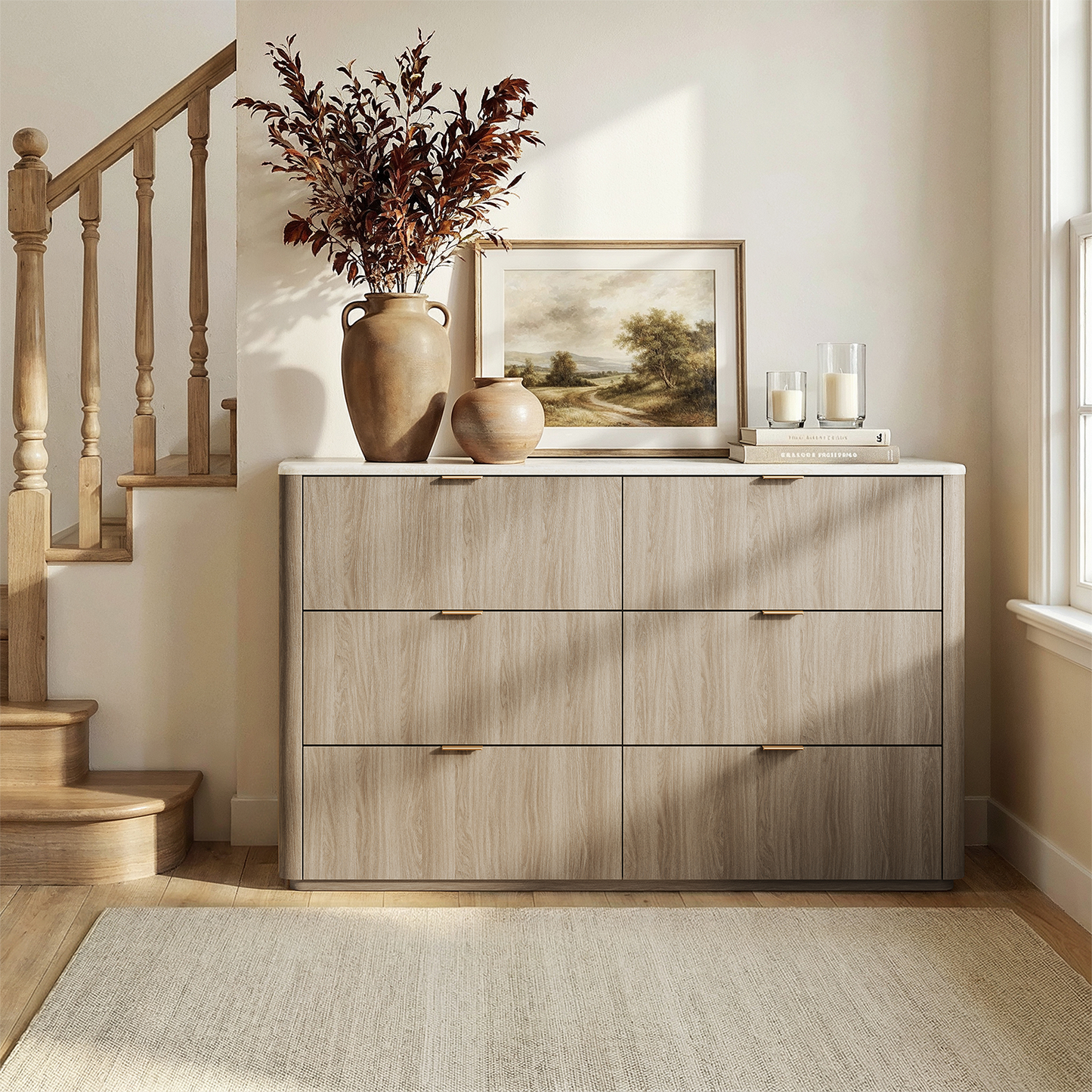Travertine 54" 6-Drawer Chest of Drawers, Gray