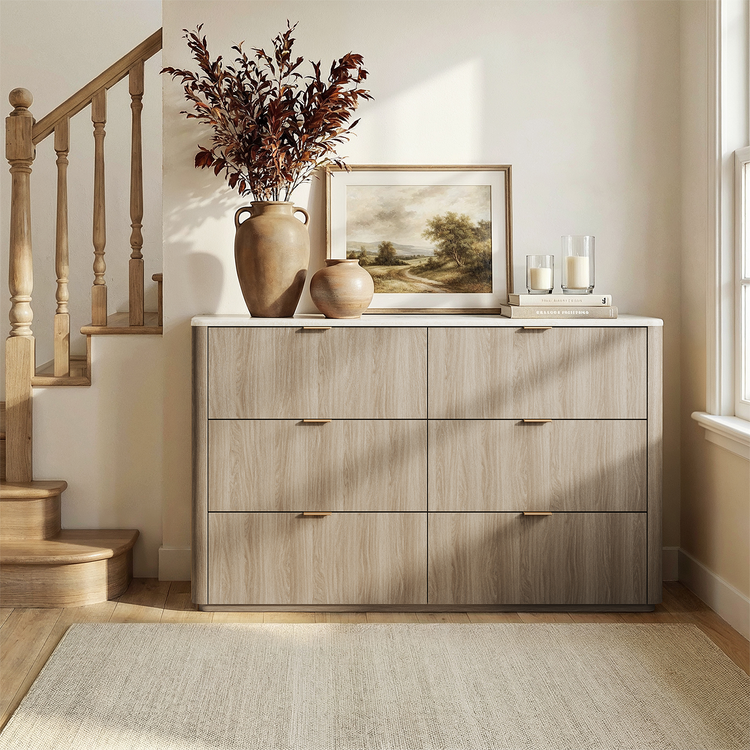Travertine 54" 6-Drawer Chest of Drawers, Gray