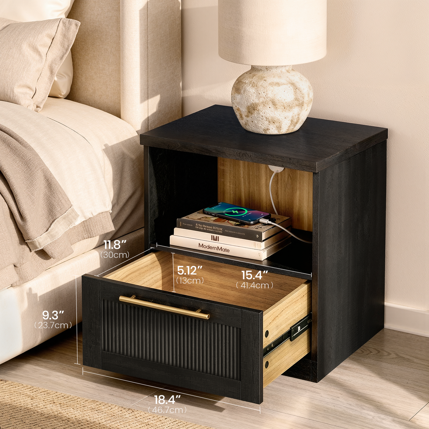 [Pre-sale] Harmo Block Black Wave-Panel Nightstand