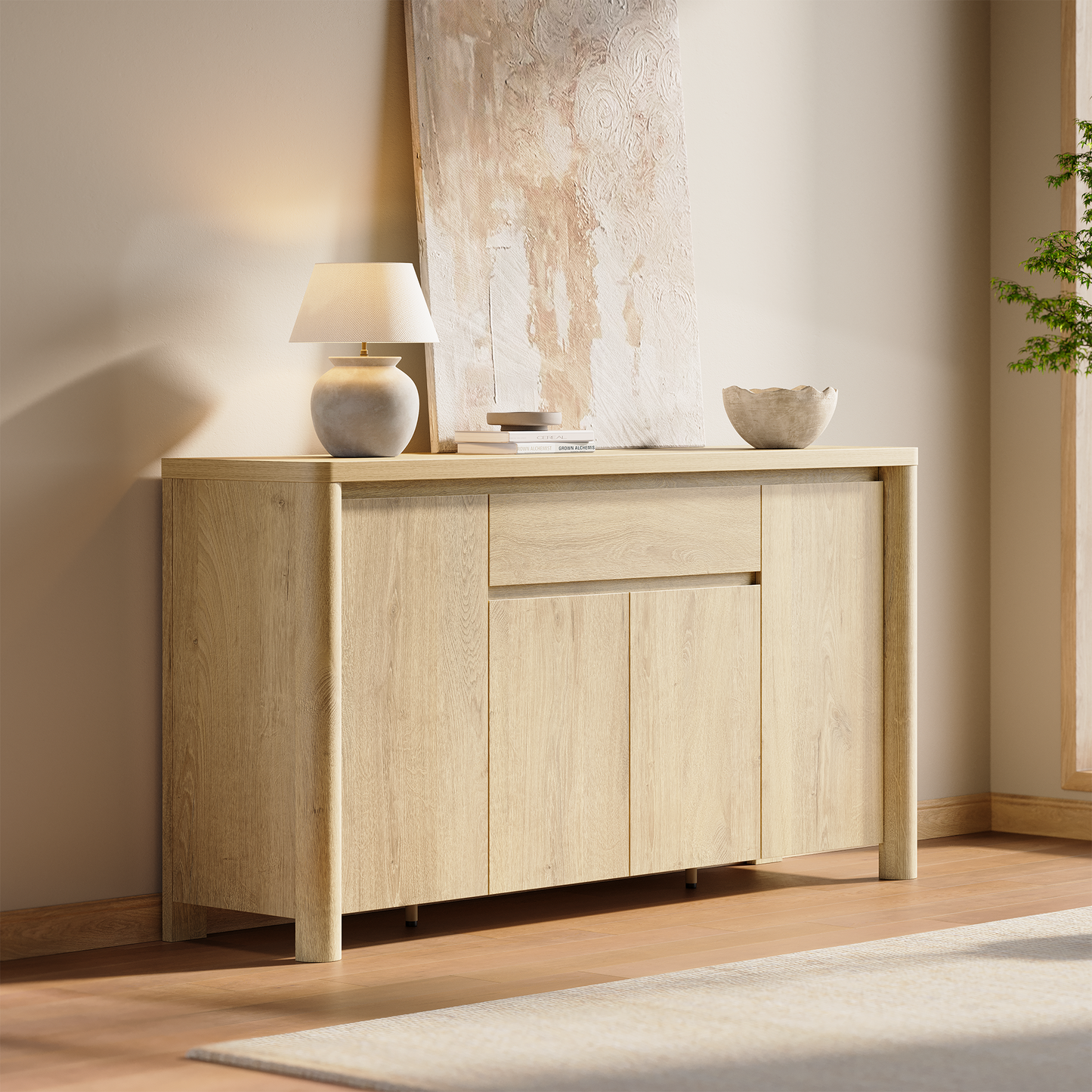 63" Sideboard Cabinet with Thick Top, Rounded Corners & Legs
