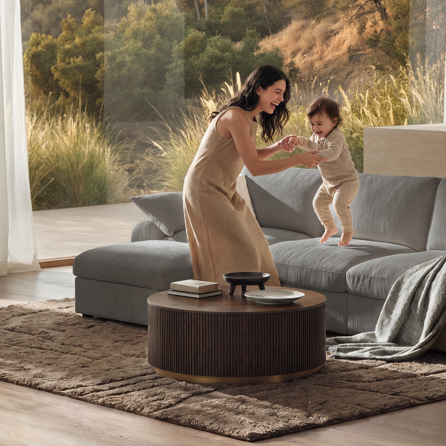Rialto Modular Chenille L-Shape Sofa with Storage Ottoman,Gray