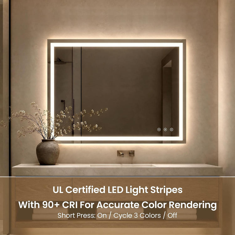 40"L x 32"W LED  Smart Vanity Mirror with Anti-Fog, Dimmable Backlit & Front Lit - Bathroom Mirror