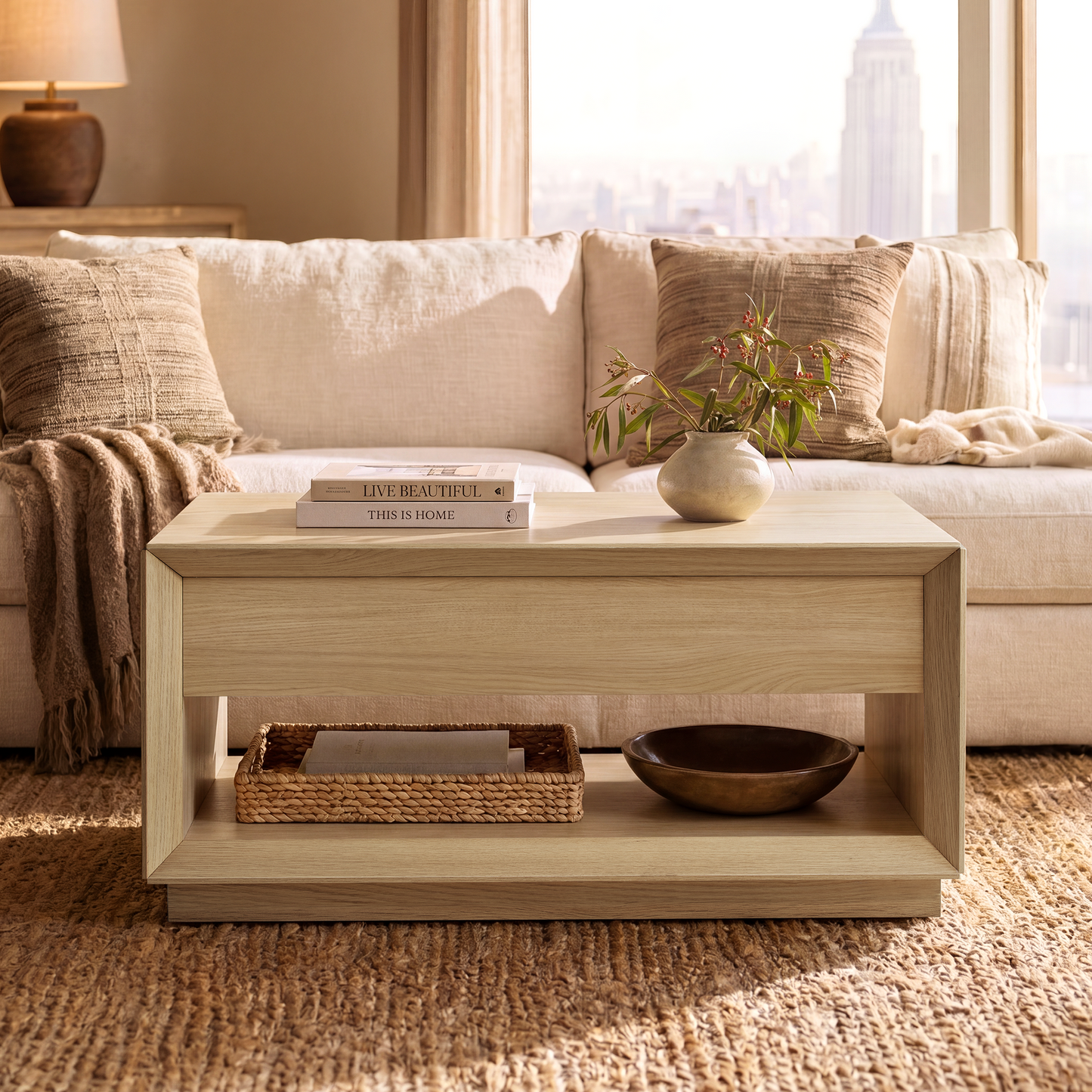 Arlo 35" Lift Top Coffee Table, Modern Wood Coffee Table with Storage