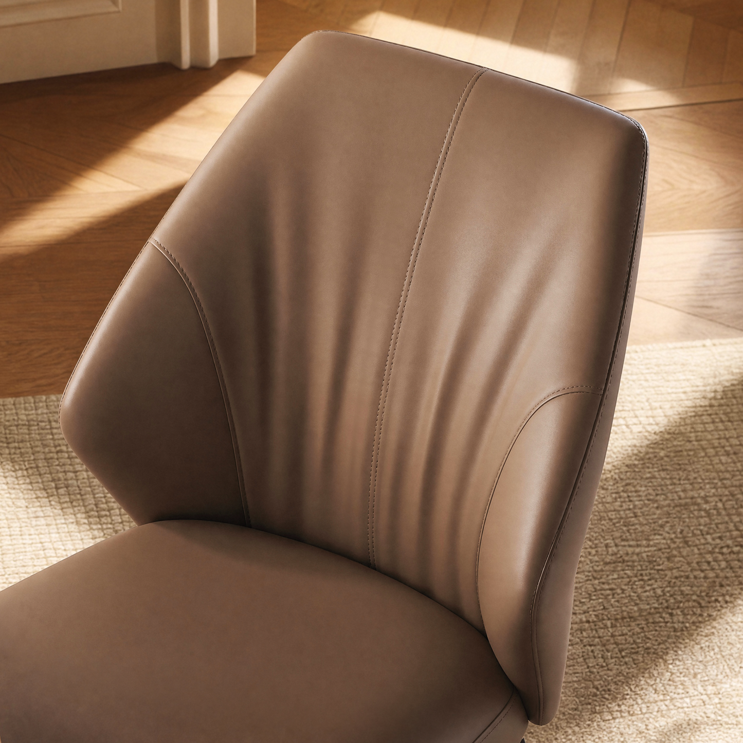 2-Pack Brown PU Leather Dining Chairs with Pleated Backrest