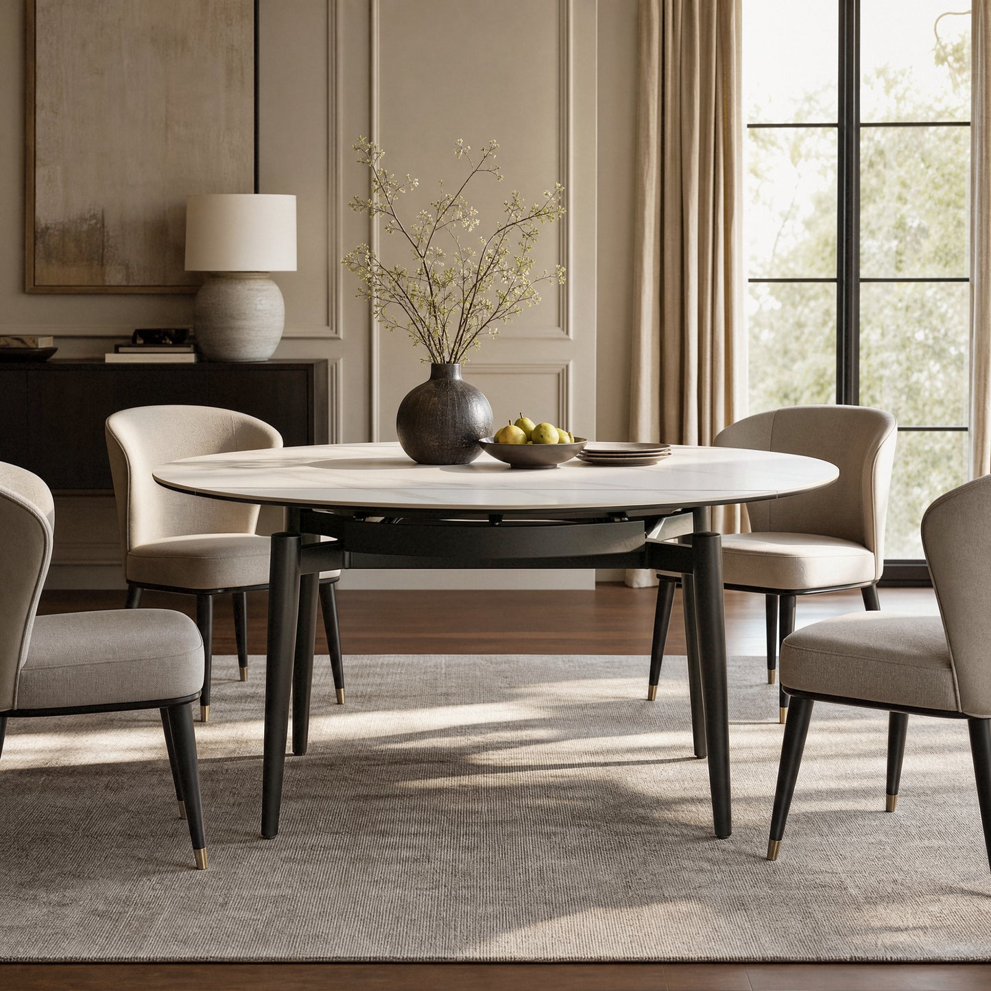 51.2" Round Sintered Stone Extendable Dining Table, Seats 4–6