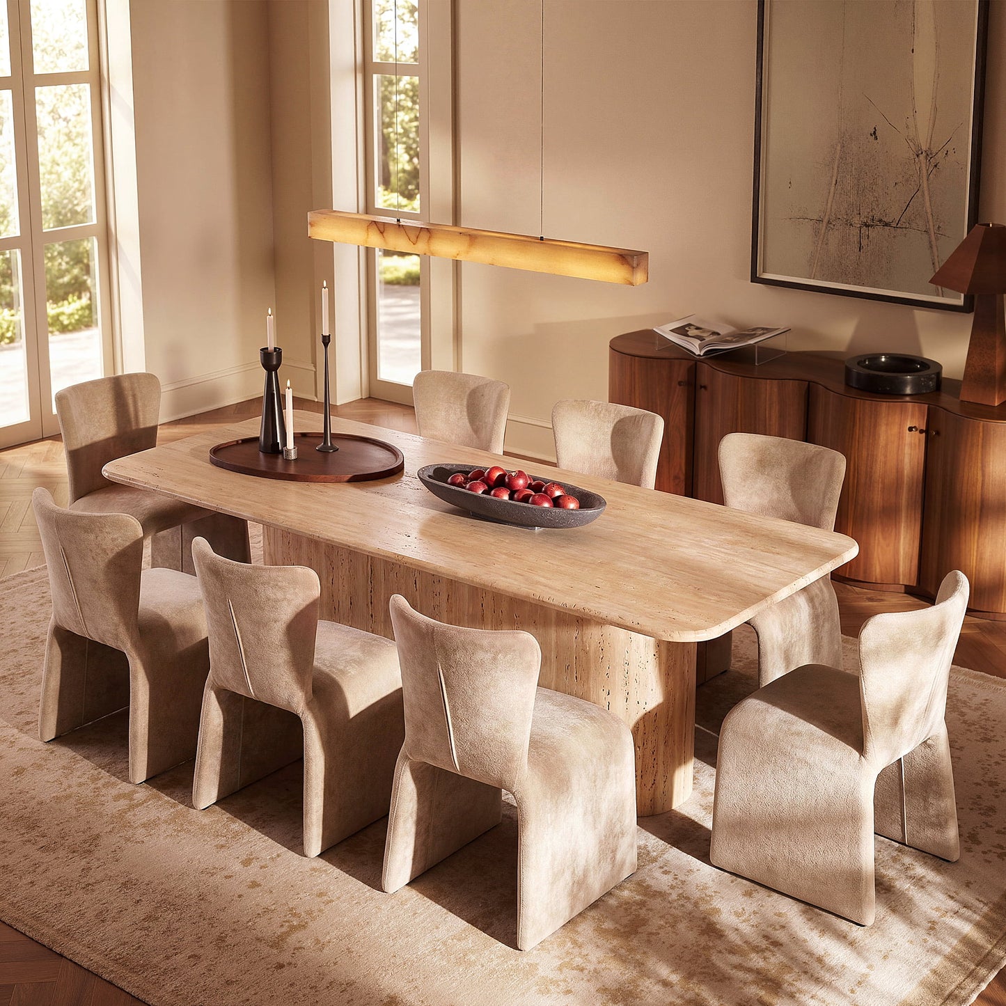 U Base Chenille Dining Chairs Set of 2,Light Coffee