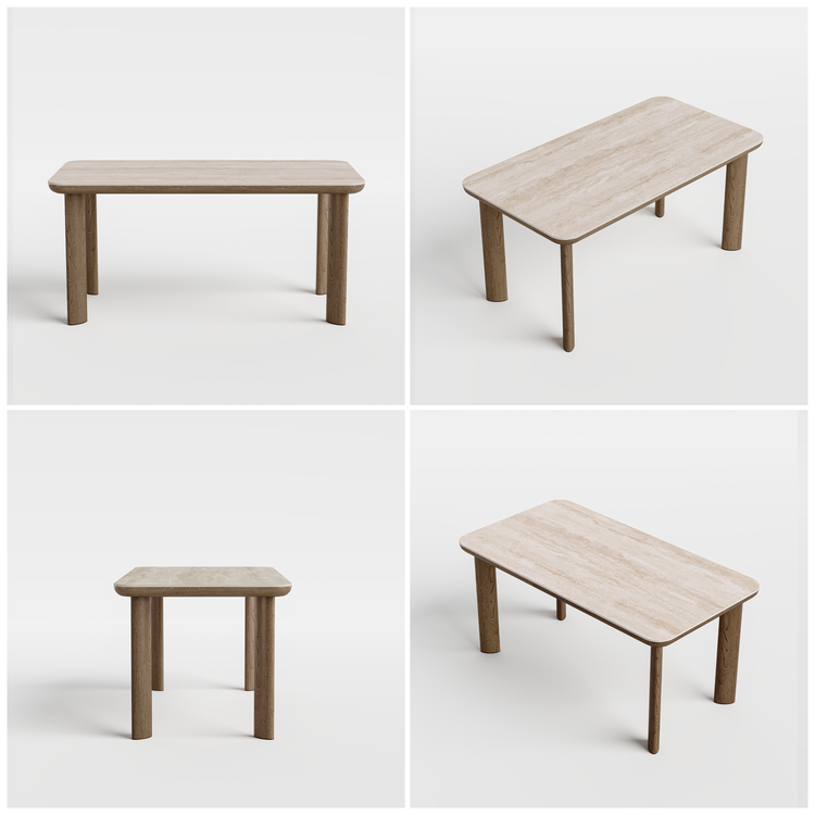63" Mid-Century Modern Travertine Sintered Stone Dining Table for 4-6