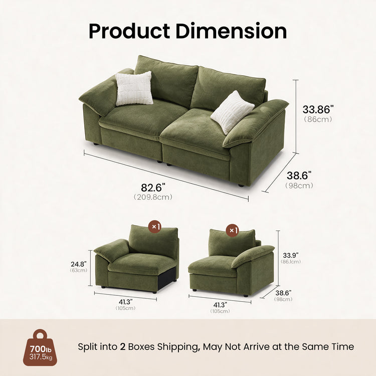 [Pre-sale] Dreamboat Modular Chenille Loveseat Sofa with Wide Arms, Green