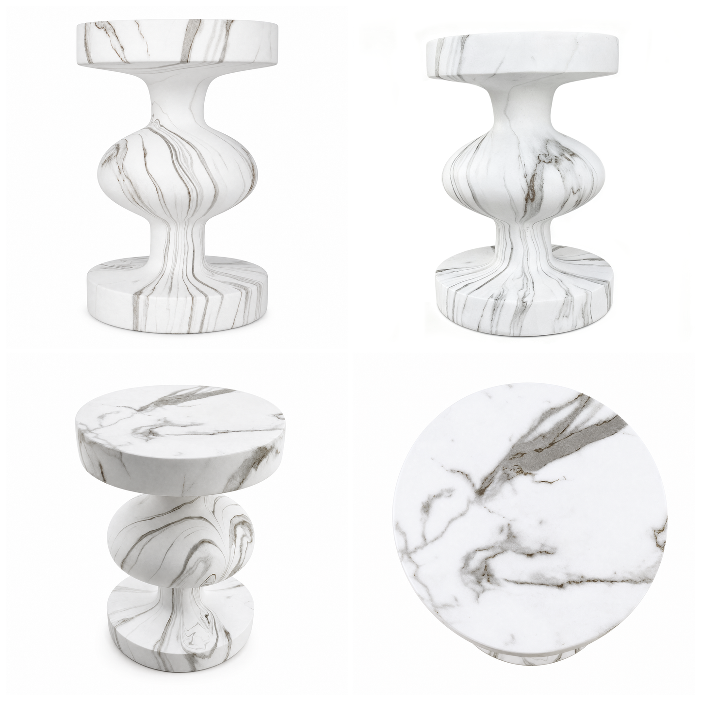 [Pre-Sale] Vase Pedestal Round Side Table - White Marble-Look Finish