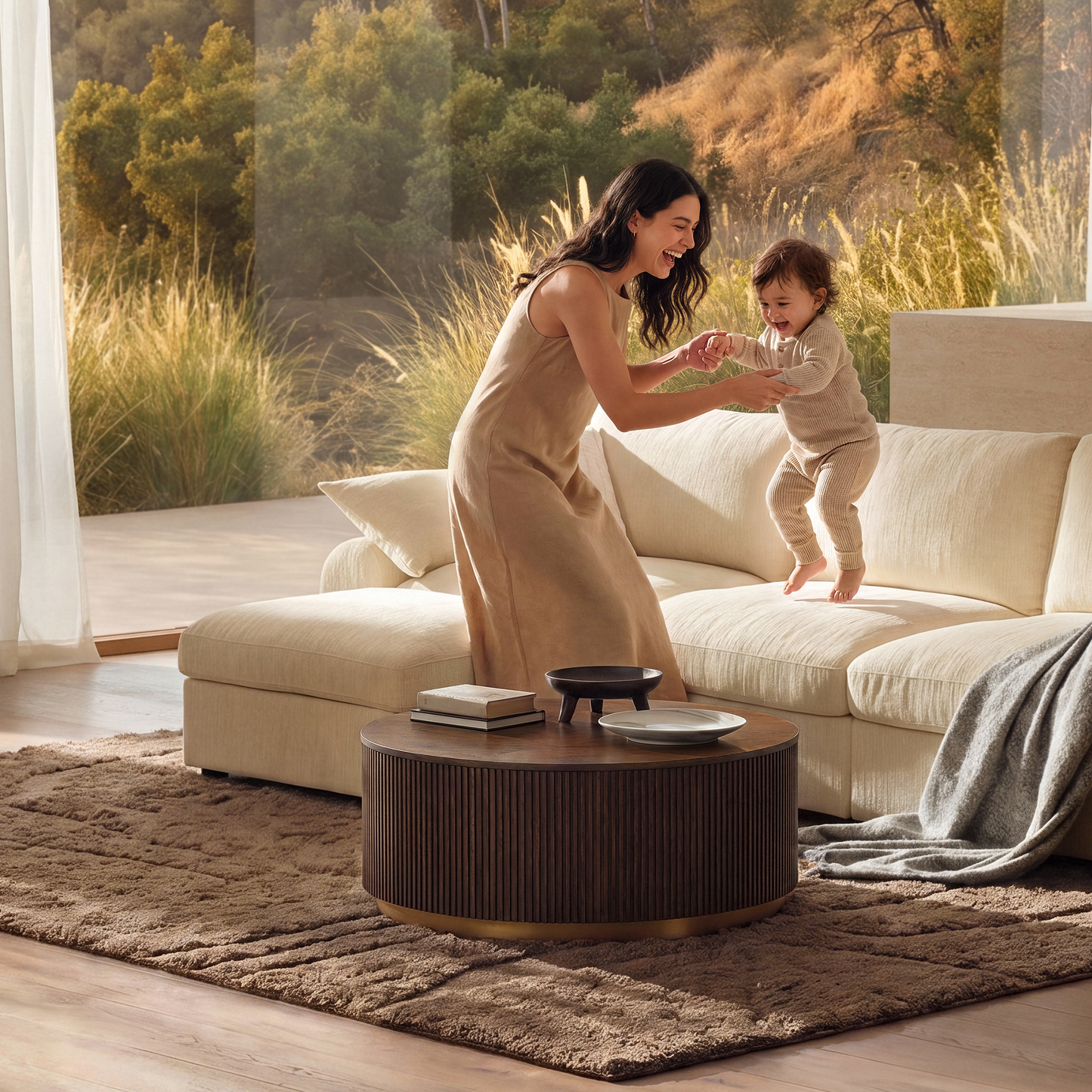 Rialto Modular Chenille L-Shape Sofa with Storage Ottoman,Beige